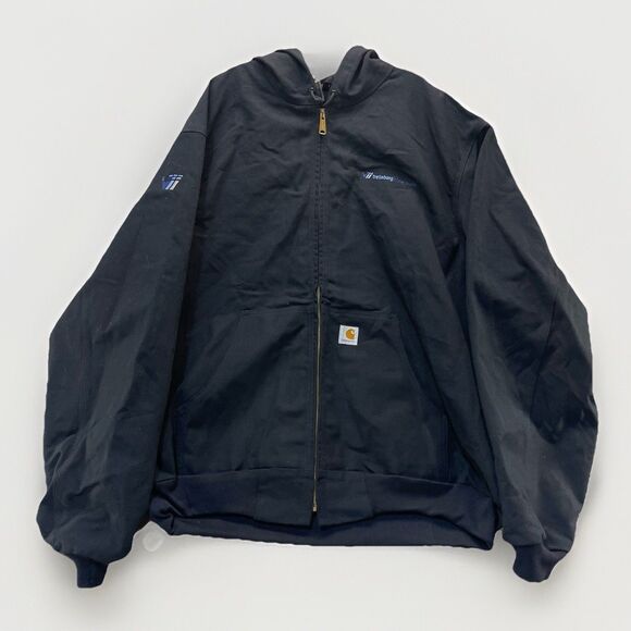 Vintage Carhartt Jacket Men's XXL Tall Canvas Duck Hooded Work Lined J131 BLK - Picture 1 of 11